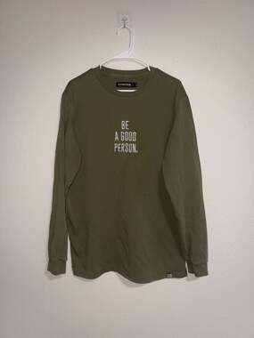 Be A Good Person Embroidered Olive Green Long Sleeve Shirt